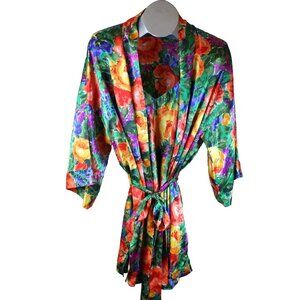 Victorias Secret Robe Nightgown Slip SET Medium Floral Lounge Satin Y2K Vintage